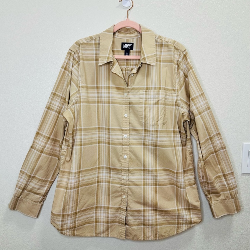 Lands' End Large (14-16) Corn husk yellow Button Down Shirts Roll Tab Sleeves